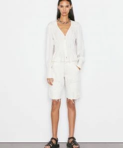 Frame-denim Ruched V-Neck Blouse -- Blanc Women