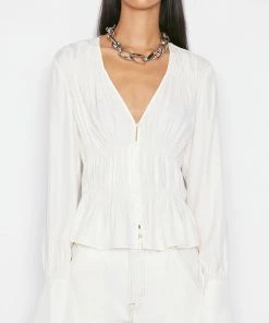 Frame-denim Ruched V-Neck Blouse -- Blanc Women