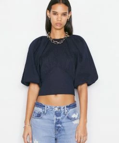Frame-denim Women Gathered Seam Top -- Navy
