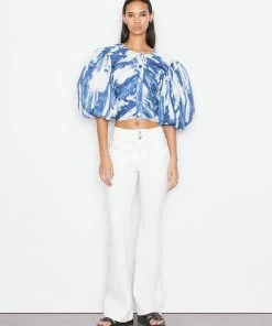 Frame-denim Gathered Puff Sleeve Top -- Indigo Multi Women