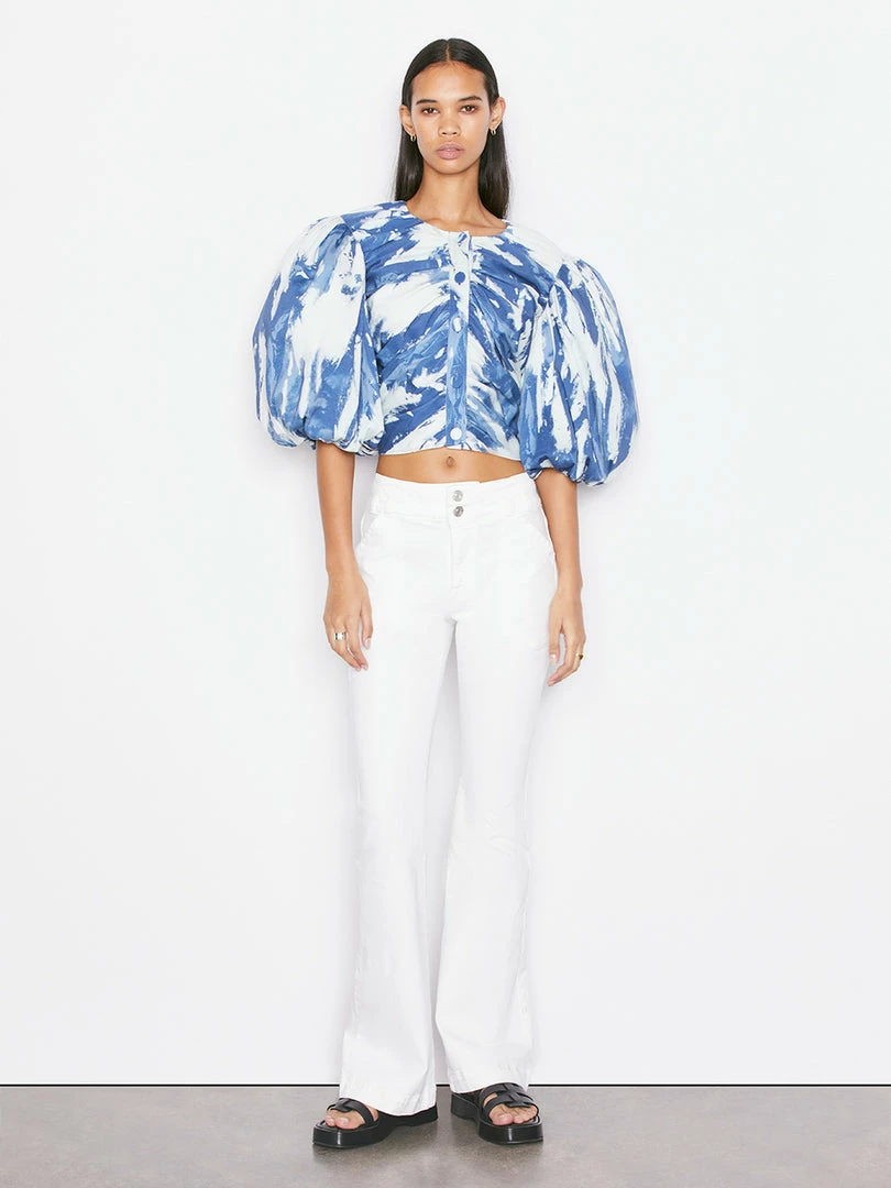 Flash Sale ✔️ Frame-denim Gathered Puff Sleeve Top -- Indigo Multi 👩 Women 🌟 2 Frame-denim Gathered Puff Sleeve Top -- Indigo Multi Women