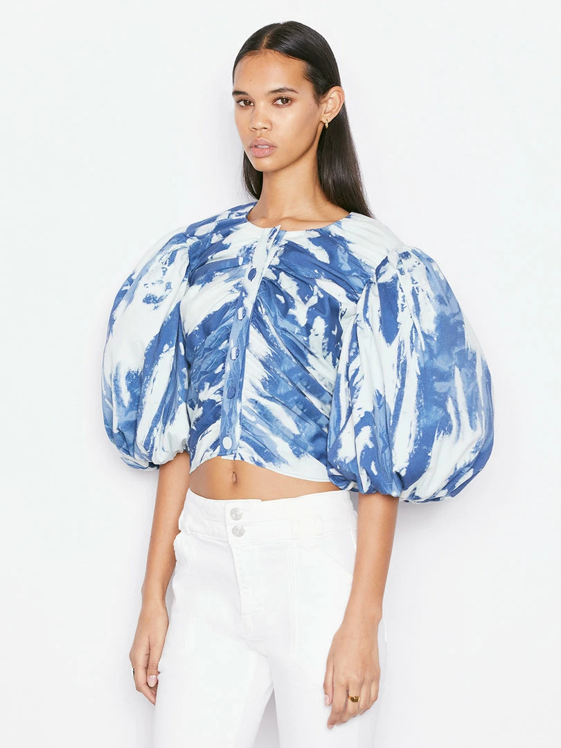 Flash Sale ✔️ Frame-denim Gathered Puff Sleeve Top -- Indigo Multi 👩 Women 🌟 3 Frame-denim Gathered Puff Sleeve Top -- Indigo Multi Women