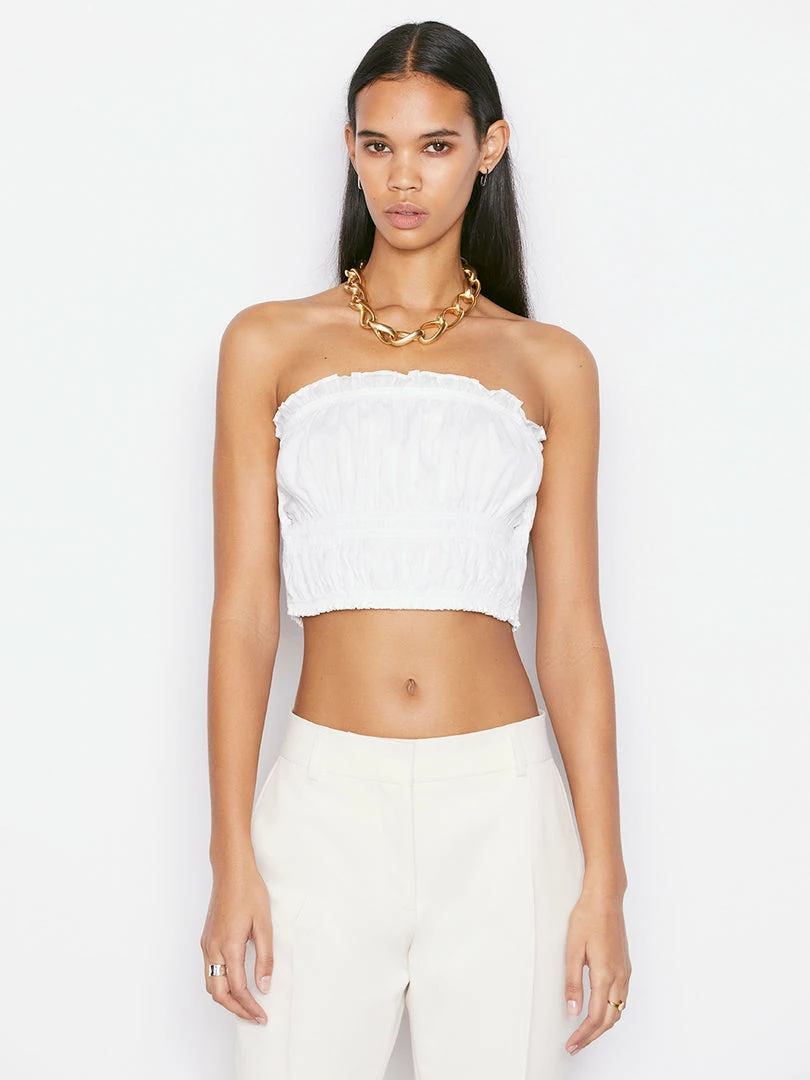 Coupon ๐ฅ Frame-denim ๐ฉ Women Smocked Strapless Blouse -- Blanc โญ 1 Frame-denim Women Smocked Strapless Blouse -- Blanc