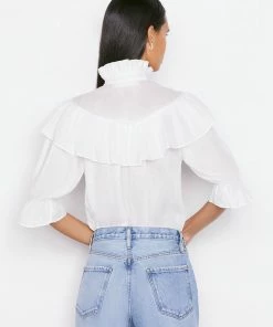 Frame-denim Women Ruffle Flounce Top -- Blanc