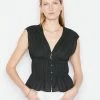 Frame-denim Ruched V-Neck Sleeveless Blouse -- Noir