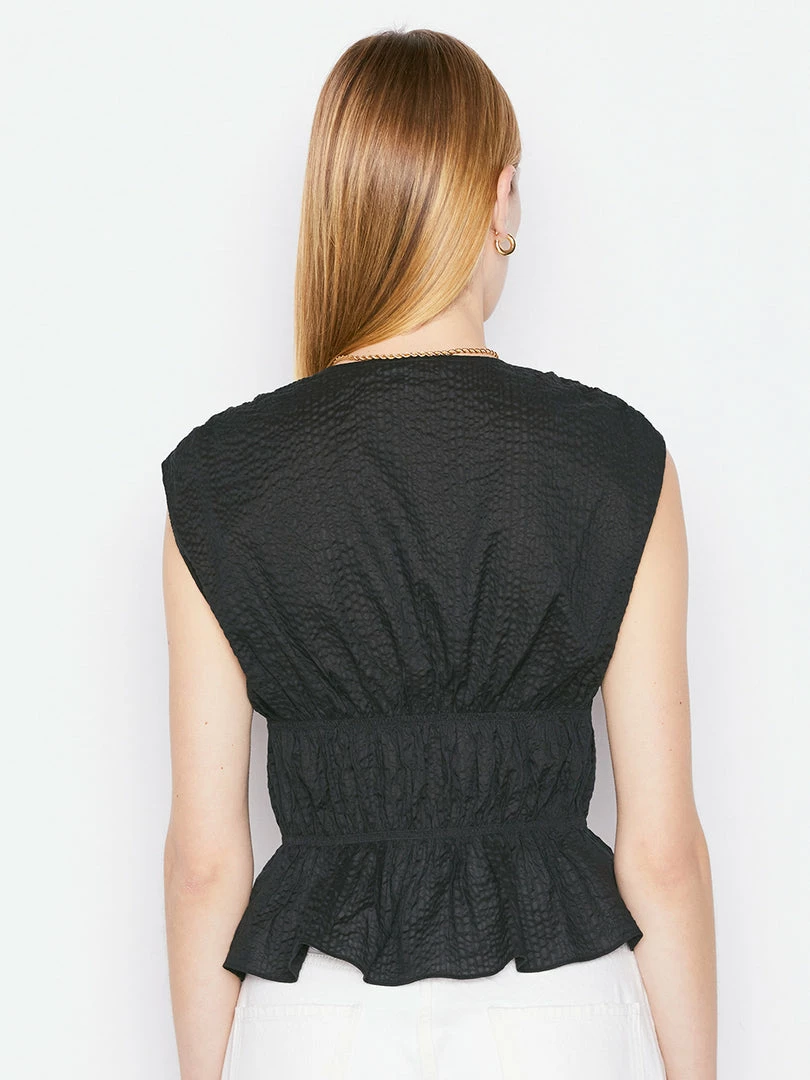 Promo ๐ Frame-denim Ruched V-Neck Sleeveless Blouse -- Noir ๐งจ 4 Frame-denim Ruched V-Neck Sleeveless Blouse -- Noir