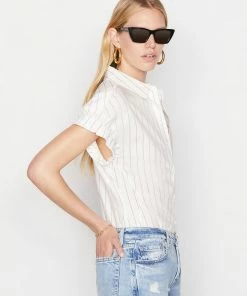 Frame-denim Women Rolled Sleeve Top -- Blanc Multi