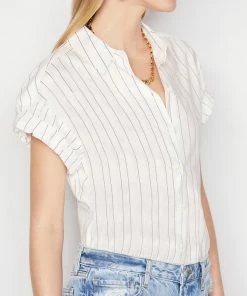Frame-denim Women Rolled Sleeve Top -- Blanc Multi