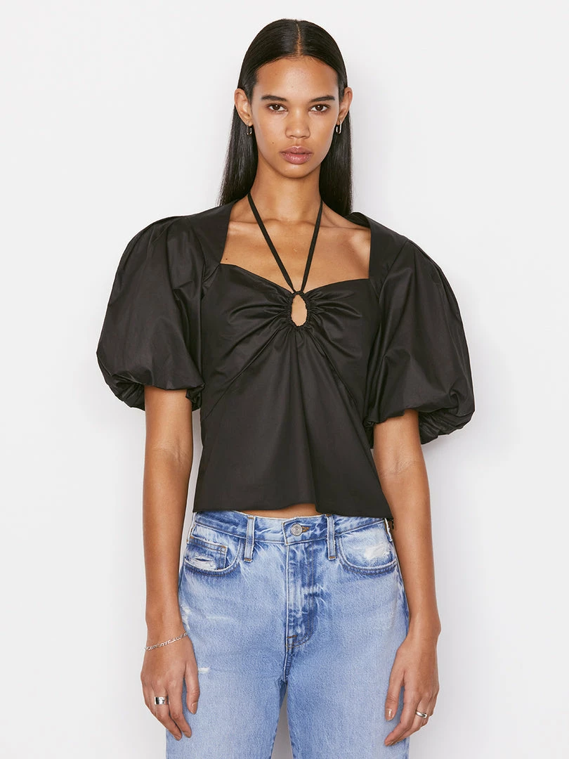 Promo โญ Frame-denim ๐ฉ Women Tie Neck Top -- Noir ๐ฅ 1 Frame-denim Women Tie Neck Top -- Noir