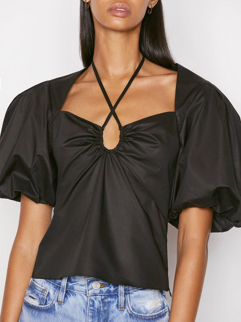 Promo โญ Frame-denim ๐ฉ Women Tie Neck Top -- Noir ๐ฅ 4 Frame-denim Women Tie Neck Top -- Noir