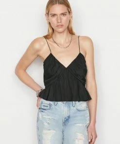 Frame-denim Shirred Flounce Tank -- Noir Women
