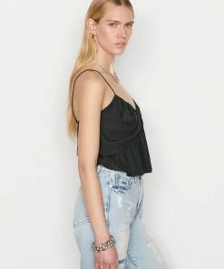 Frame-denim Shirred Flounce Tank -- Noir Women