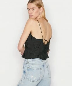 Frame-denim Shirred Flounce Tank -- Noir Women
