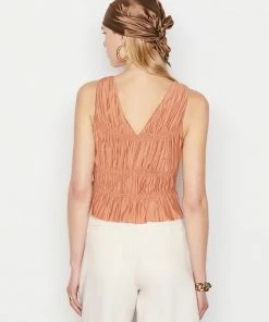 Frame-denim Cinched Crinkle Tank -- Terracotta