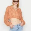 Frame-denim Women Shirred Crop Eyelet Blouse -- Terracotta