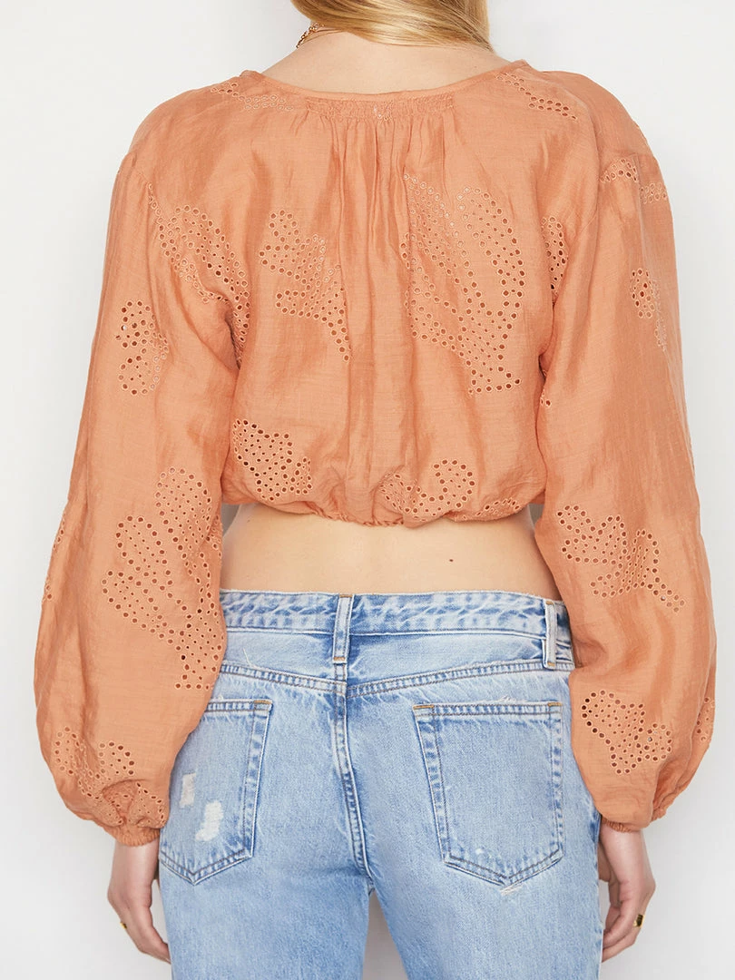 Brand new โค๏ธ Frame-denim ๐ฉ Women Shirred Crop Eyelet Blouse -- Terracotta ๐ 6 Frame-denim Women Shirred Crop Eyelet Blouse -- Terracotta