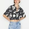 Frame-denim Women Cropped Twist Front Shirt -- Faded Noir Multi