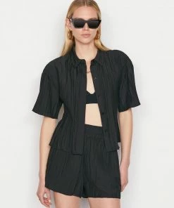 Frame-denim Pleated Lounge Shirt -- Noir