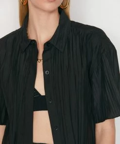 Frame-denim Pleated Lounge Shirt -- Noir