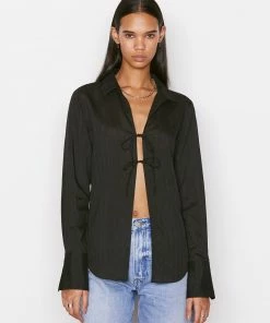 Frame-denim Delicate Tie Front Top -- Noir