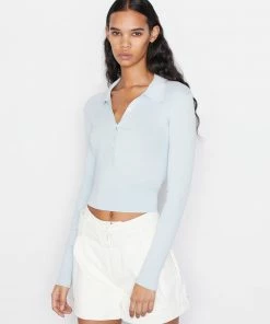 Frame-denim Shrunken Polo Sweater -- Cloud Blue