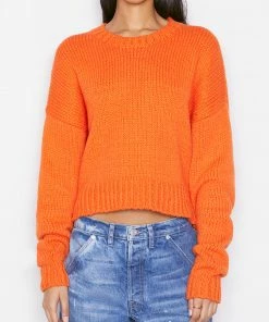 Frame-denim Clothing Oversized Crop Crew Sweater -- Orange Crush