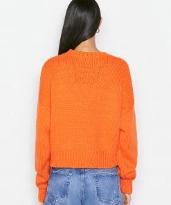 Frame-denim Clothing Oversized Crop Crew Sweater -- Orange Crush