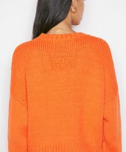 Frame-denim Clothing Oversized Crop Crew Sweater -- Orange Crush