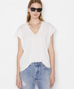 Frame-denim Le Mid Rise V Neck Tee -- Blanc