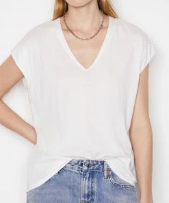Frame-denim Le Mid Rise V Neck Tee -- Blanc