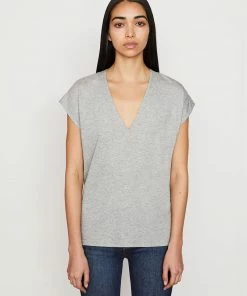 Frame-denim Women Le Mid Rise V Neck Tee -- Gris Heather