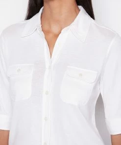 Frame-denim 70S Knit Short Sleeve Shirt -- Blanc