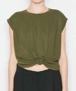 Frame-denim Women Knotted Rolled Tee -- Fatigue