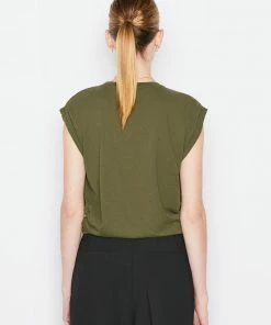 Frame-denim Women Knotted Rolled Tee -- Fatigue