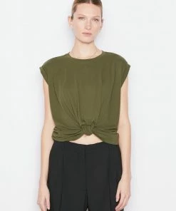 Frame-denim Women Knotted Rolled Tee -- Fatigue