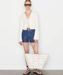 Frame-denim Women Bell Sleeve Rib Polo -- Bone