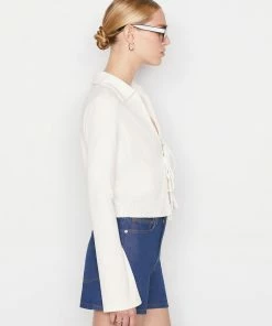 Frame-denim Women Bell Sleeve Rib Polo -- Bone