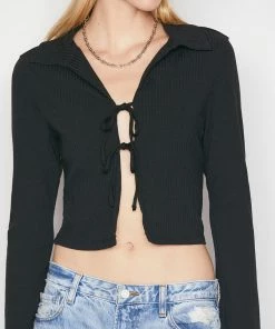 Frame-denim Bell Sleeve Rib Polo -- Noir Women