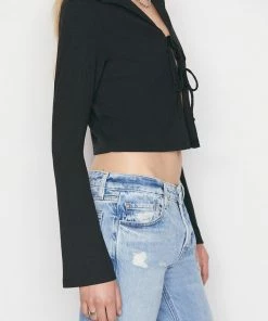 Frame-denim Bell Sleeve Rib Polo -- Noir Women