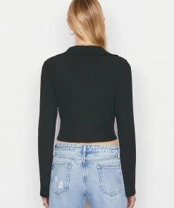 Frame-denim Bell Sleeve Rib Polo -- Noir Women