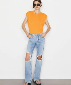 Frame-denim Le Mid Muscle Crew -- Kumquat Women