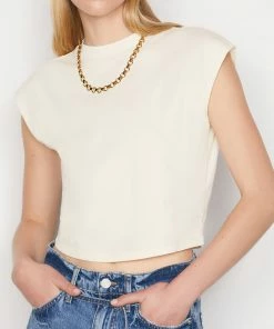 Frame-denim Women Cropped Mock Neck -- Bone