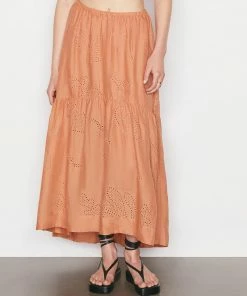 Frame-denim Eyelet Maxi Skirt -- Terracotta