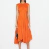Frame-denim Gathered Seam Dress -- Orange Crush