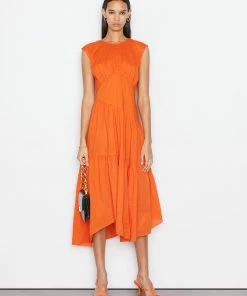 Frame-denim Gathered Seam Dress -- Orange Crush