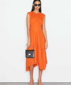 Frame-denim Gathered Seam Dress -- Orange Crush