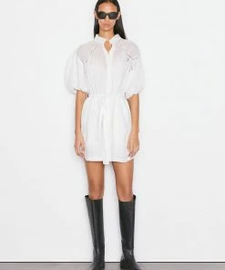 Frame-denim Women Inset Lace Puff Sleeve Dress -- Blanc