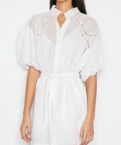 Frame-denim Women Inset Lace Puff Sleeve Dress -- Blanc