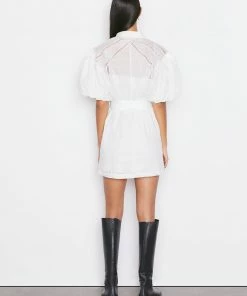 Frame-denim Women Inset Lace Puff Sleeve Dress -- Blanc