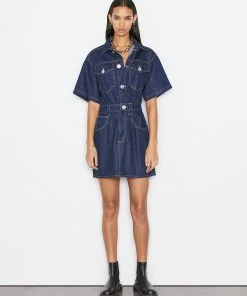 Frame-denim Women Oversized Button Detail Denim Dress -- Rinse